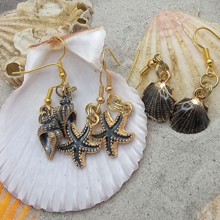 Lindo pendiente de concha marina, joyería de boda en la playa, joyería náutica única, accesorio de vida costera, colgante amante de la playa, tema bajo el mar