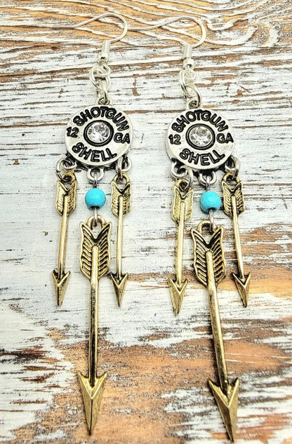 Rebel Chic Bullet Shell Earring, Edgy Elegance with Bronze Arrow Flints Dangle, Fashion-Forward  Pendants, Unique & Rugged Jewelry