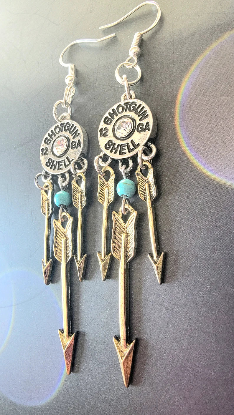 Rebel Chic Bullet Shell Earring, Edgy Elegance with Bronze Arrow Flints Dangle, Fashion-Forward  Pendants, Unique & Rugged Jewelry