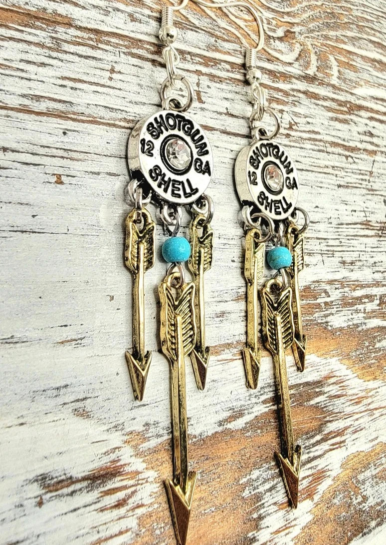 Rebel Chic Bullet Shell Earring, Edgy Elegance with Bronze Arrow Flints Dangle, Fashion-Forward  Pendants, Unique & Rugged Jewelry