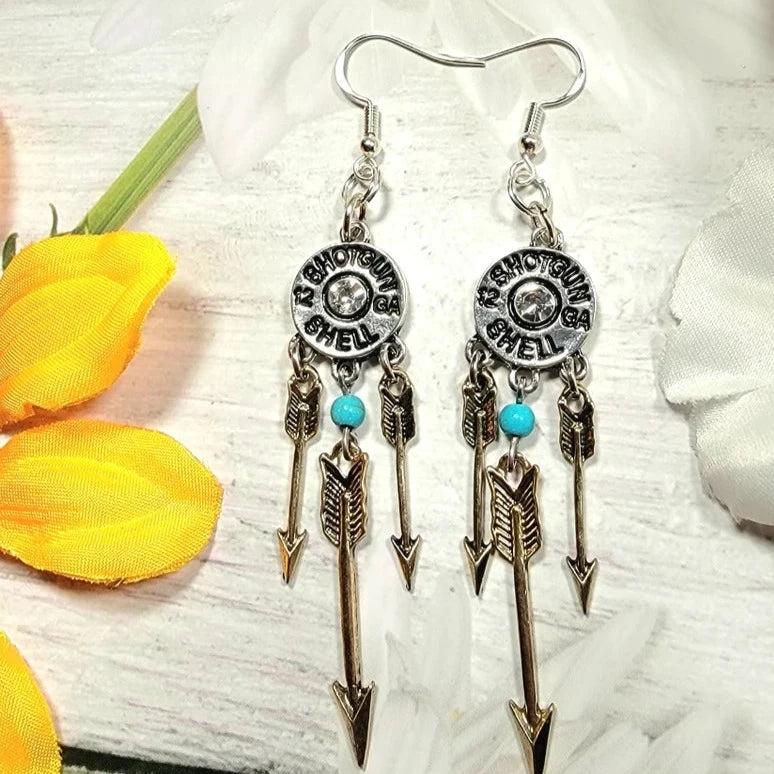 Rebel Chic Bullet Shell Earring, Edgy Elegance with Bronze Arrow Flints Dangle, Fashion-Forward  Pendants, Unique & Rugged Jewelry