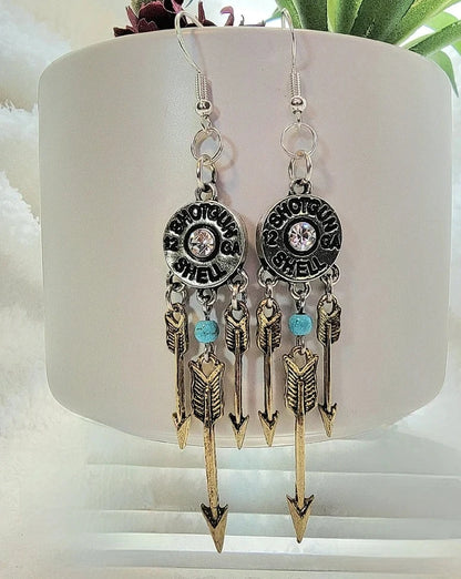 Rebel Chic Bullet Shell Earring, Edgy Elegance with Bronze Arrow Flints Dangle, Fashion-Forward  Pendants, Unique & Rugged Jewelry