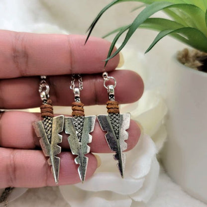 Silver Arrowhead Flint Necklace & Earring Set, Native American Jewelry