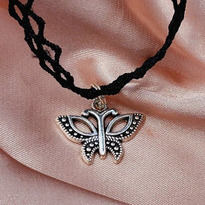 Silver Butterfly Choker, Small Pendant Necklace, Roaring 20's Design Pendant, Gatsby Style Jewelry