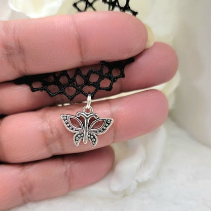 Silver Butterfly Choker, Small Pendant Necklace, Roaring 20's Design Pendant, Gatsby Style Jewelry