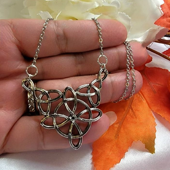 Eternal Celtic Knot Necklace, Irish Inspired Jewelry, Silver Trinity Themed Pendant, Unisex Accessory, Symbolic Charm