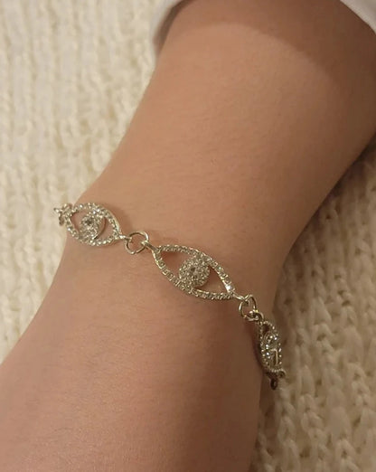 Silver Eye Rhinestone Bracelet, Elegant Wrist Adornment, Dainty Protective Eye Accessory