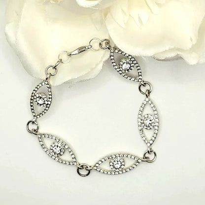 Silver Eye Rhinestone Bracelet, Elegant Wrist Adornment, Dainty Protective Eye Accessory