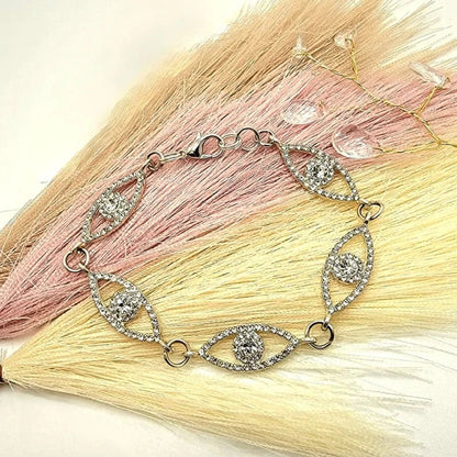 Bracelet en strass pour les yeux argentés, d’inspiration grecque, parure de poignet élégante, accessoire oculaire protecteur délicat, design de luxe, bijoux spirituels