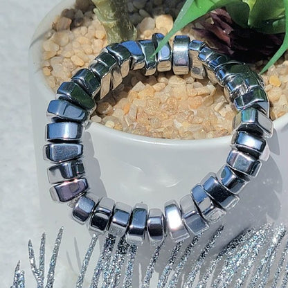 Hematite & Silver Nugget Bracelet, Silver Men's Wristlet, Unisex Elegance, Bold Yet Subtle, Masculine Jewelry