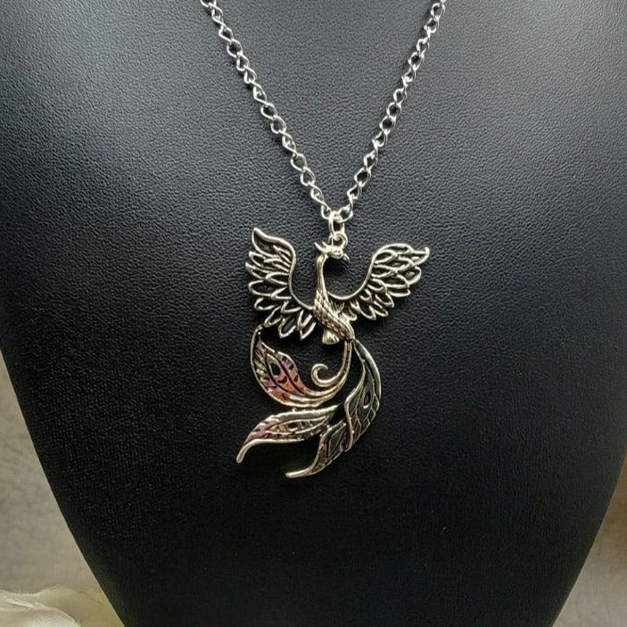 Dramatic Silver Phoenix Bird Necklace