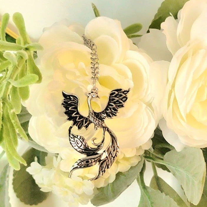 Dramatic Silver Phoenix Bird Necklace