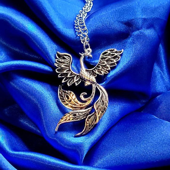 Dramatic Silver Phoenix Bird Necklace