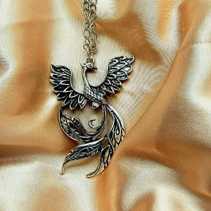 Dramatic Silver Phoenix Bird Necklace