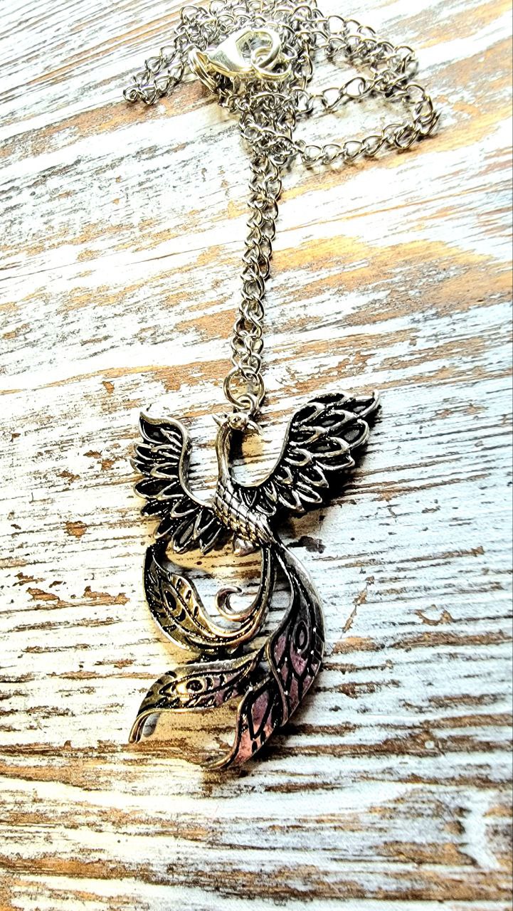 Dramatic Silver Phoenix Bird Necklace