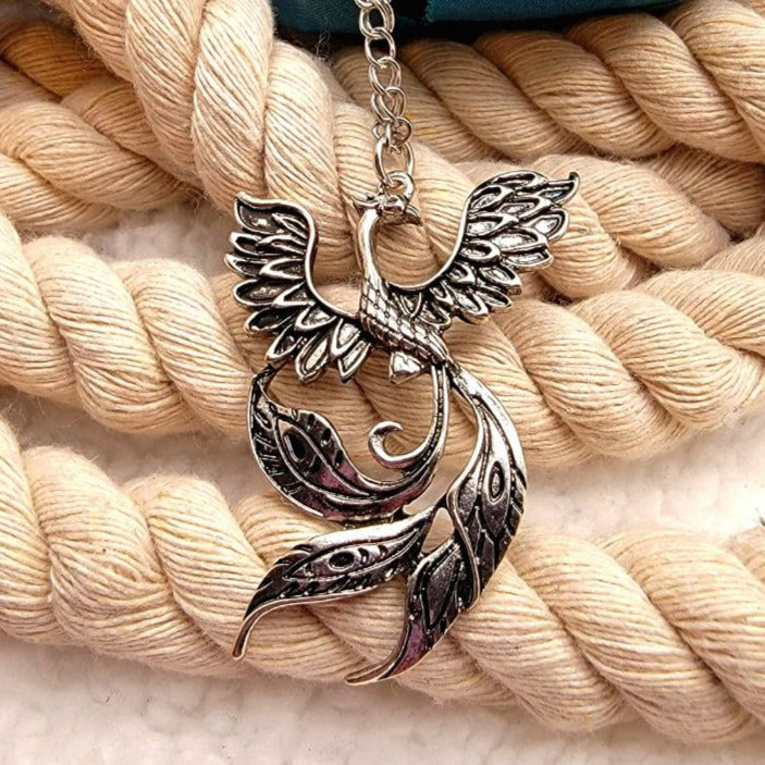 Dramatic Silver Phoenix Bird Necklace