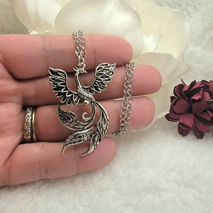 Dramatic Silver Phoenix Bird Necklace