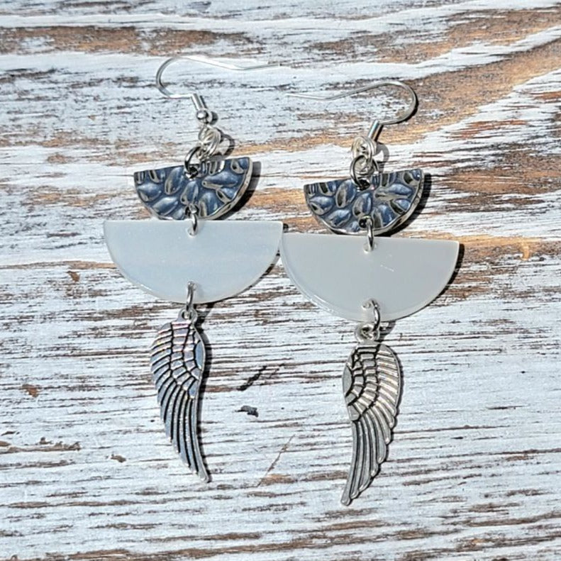 Silver Tassel and Angel Wing Earring, Versatile Gold Dangle for Multiple Occasions, Unique Two-Toned Pendant