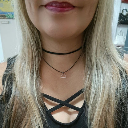 Mini Silver Thin Triangle on 2 Layered Choker, Simple Teen Necklace