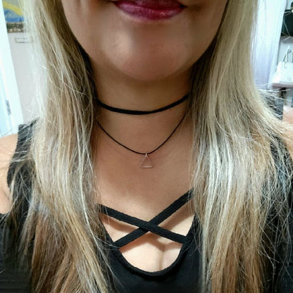 Mini Silver Thin Triangle on 2 Layered Choker, Simple Teen Necklace