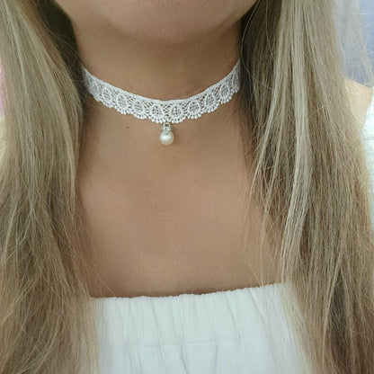 Elegant Single Faux Pearl Lace Choker, Retro Glamour Meets Contemporary Chic Necklace