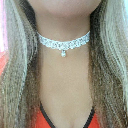 Elegant Single Faux Pearl Lace Choker, Retro Glamour Meets Contemporary Chic Necklace