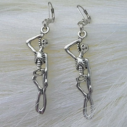 Hanging Skeleton Earring, Dark Romantic Fashion, Halloween Accessory, Goth Elegance Dangle