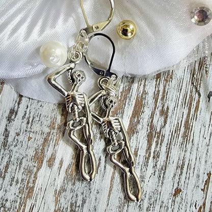 Hanging Skeleton Earring, Dark Romantic Fashion, Halloween Accessory, Goth Elegance Dangle