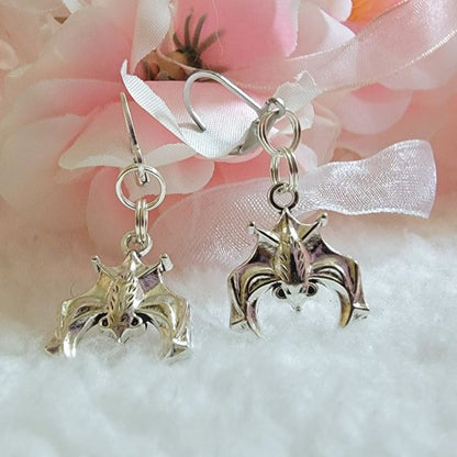 Nocturnal Nature Earrings, Sleeping Bat Dangle, Dark Beauty Pendants