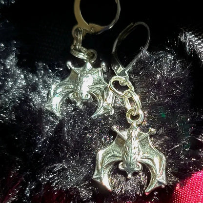 Nocturnal Nature Earrings, Sleeping Bat Dangle, Dark Beauty Pendants