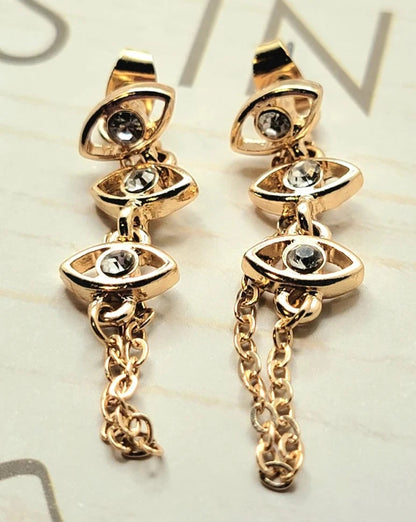 Gold Hoop Earrings w/ Evil Eye Charm, Protective Jewelry for Daily Wear, Spiritual Symbolism in Modern Jewelry