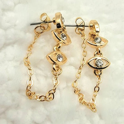 Gold Hoop Earrings w/ Evil Eye Charm, Protective Jewelry for Daily Wear, Spiritual Symbolism in Modern Jewelry