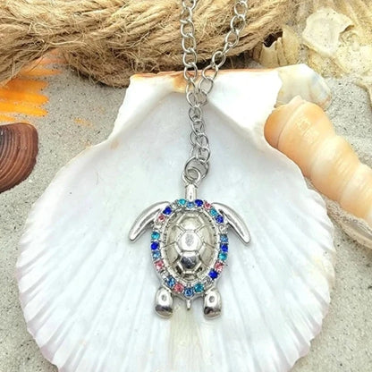 Collier en strass de tortue d’argent, pendentif fantaisiste d’inspiration animale, bijoux de charme de mer, vêtements d’océan d’été de plage pour femmes, élégance côtière