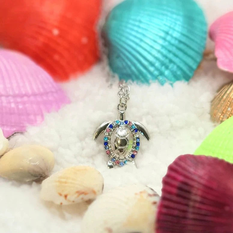 Collier en strass de tortue d’argent, pendentif fantaisiste d’inspiration animale, bijoux de charme de mer, vêtements d’océan d’été de plage pour femmes, élégance côtière