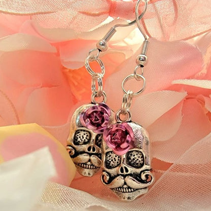 Small Skull Head Dangle, Scary Fashion Earrings, Unique Punk Style Jewelry, Spooky Drop, Halloween Horror Themed Jewelry, Alternative Style Accessory