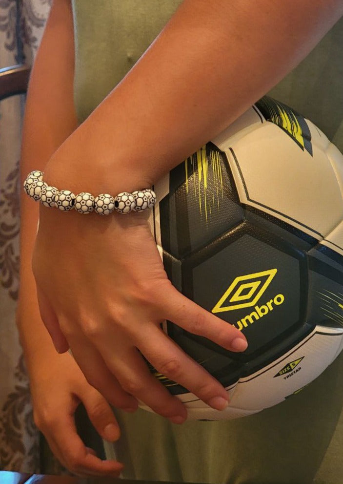 Soccer Ball Beaded Bracelet, Football Wristlet, Teen Sport Gift, Waterproof Fitness Accessories, Active Young Adult Charm