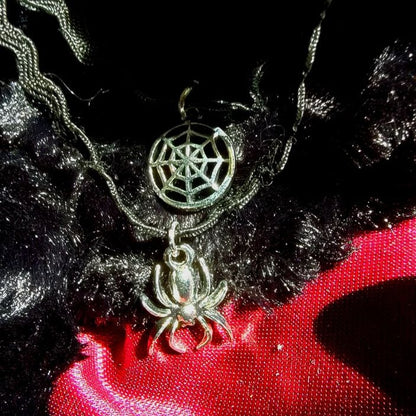 Spider Crawling Into Cobweb Choker, Halloween Must Have Necklace, Macabre Charm, Creepy Chic Accessory, Dark Aesthetic Jewelry, Horror-Themed