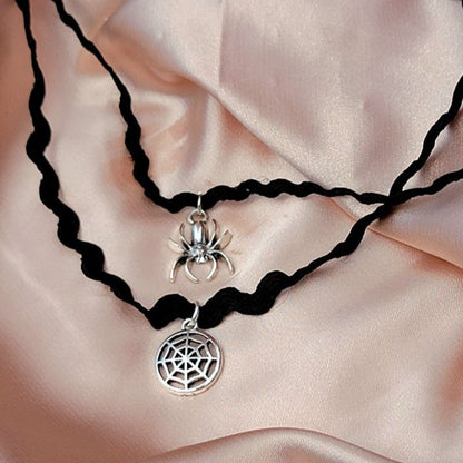 Spider Crawling Into Cobweb Choker, Halloween Must Have Necklace, Macabre Charm, Creepy Chic Accessory, Dark Aesthetic Jewelry, Horror-Themed