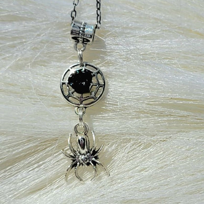 Spider & Spiderweb Necklace, Mystical Arachnid Themed Jewelry, Creepy Halloween Fashion Pendant, Unique Gothic Necklace, Witchy Vibes