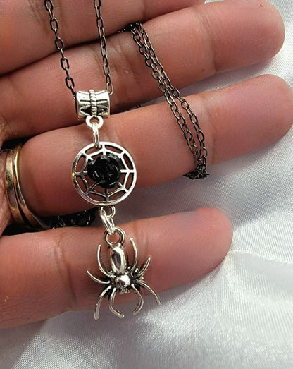 Spider & Spiderweb Necklace, Mystical Arachnid Themed Jewelry, Creepy Halloween Fashion Pendant, Unique Gothic Necklace, Witchy Vibes