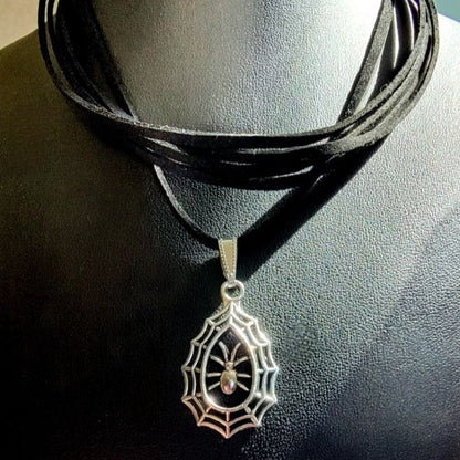 Silver Spider in Cobweb Multi-Strand Choker, Mystical Nature-Inspired Necklace, Alternative Design Jewelry