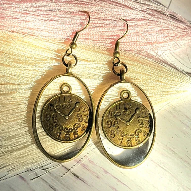 Antique Bronze Stopwatch Earring