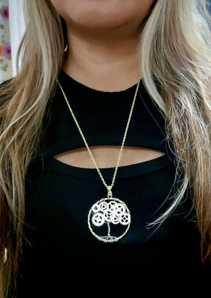 Collier Steampunk Tree of Life, Bijoux faits à la main, Pendentif de style industriel, Bijoux design vintage, Pièces personnalisées, Charme minimaliste