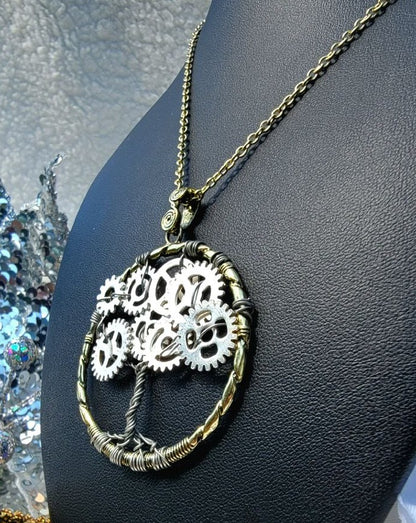 Collier Steampunk Tree of Life, Bijoux faits à la main, Pendentif de style industriel, Bijoux design vintage, Pièces personnalisées, Charme minimaliste