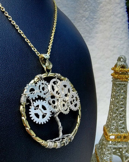 Collier Steampunk Tree of Life, Bijoux faits à la main, Pendentif de style industriel, Bijoux design vintage, Pièces personnalisées, Charme minimaliste