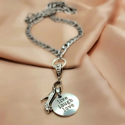 Stiletto Heels Charm on Figaro Silver Necklace, Live Love Laugh Inspirational Word Jewelry, High Heel Pendant, Motivational Jewelry, Women Empowerment