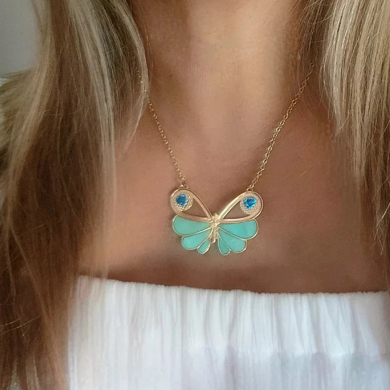 Turquoise Shell Butterfly Necklace, Insect Jewelry, Gift for Nature Lovers, Vibrant Artisan Summer Pendant