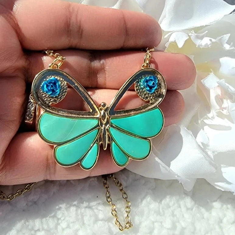 Turquoise Shell Butterfly Necklace, Insect Jewelry, Gift for Nature Lovers, Vibrant Artisan Summer Pendant