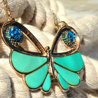 Turquoise Shell Butterfly Necklace, Insect Jewelry, Gift for Nature Lovers, Vibrant Artisan Summer Pendant