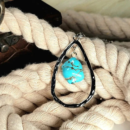 Teardrop-Shaped Faux Turquoise Stone Necklace, Southwestern Inspired Pendant, Versatile & Easy-to-Pair Jewelry, Talisman of Protection